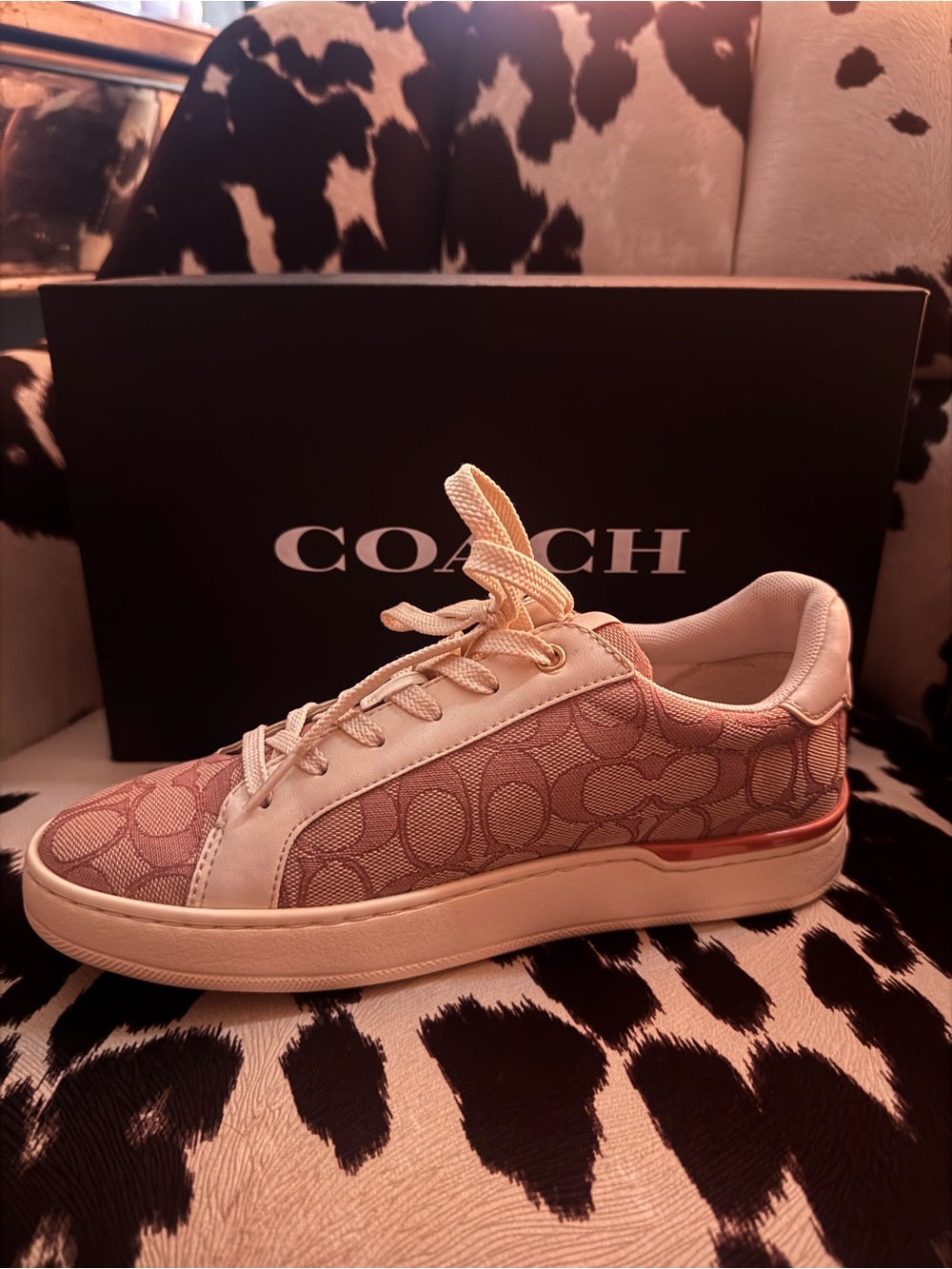 Coach Women's Pink Signature Low-Top Lace-Up Sneaker